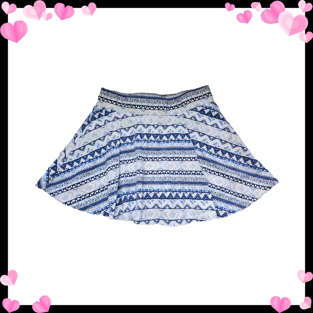 Blue and White Patterned Girls Skirt
